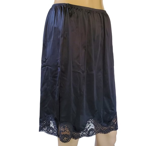 Vintage Body Lites J C Penney Half Slip Chemise Women's M Black Nylon Lace Trim - Picture 1 of 8